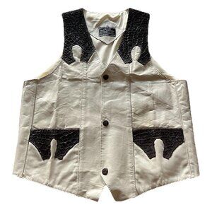 Vintage ORIGINALES Hnos Solorzano White Brown 100% Crocodile Leather Vest Sz S